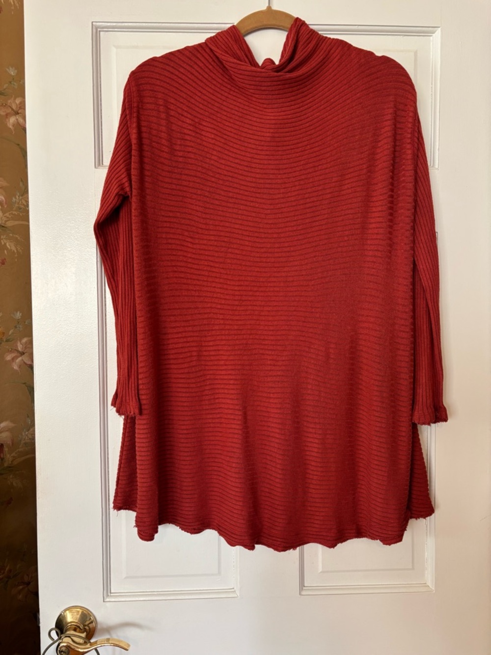 We The Free Ribbed Cowl Neck Sweater in Burnt Orange